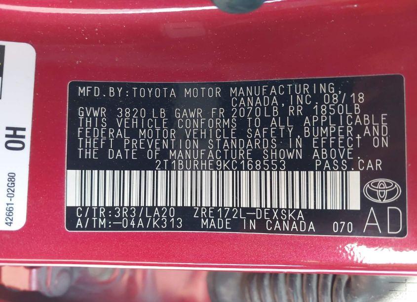 Photo 9 of 2019 Toyota Corolla XSE (VIN 2T1BURHE9KC168553)