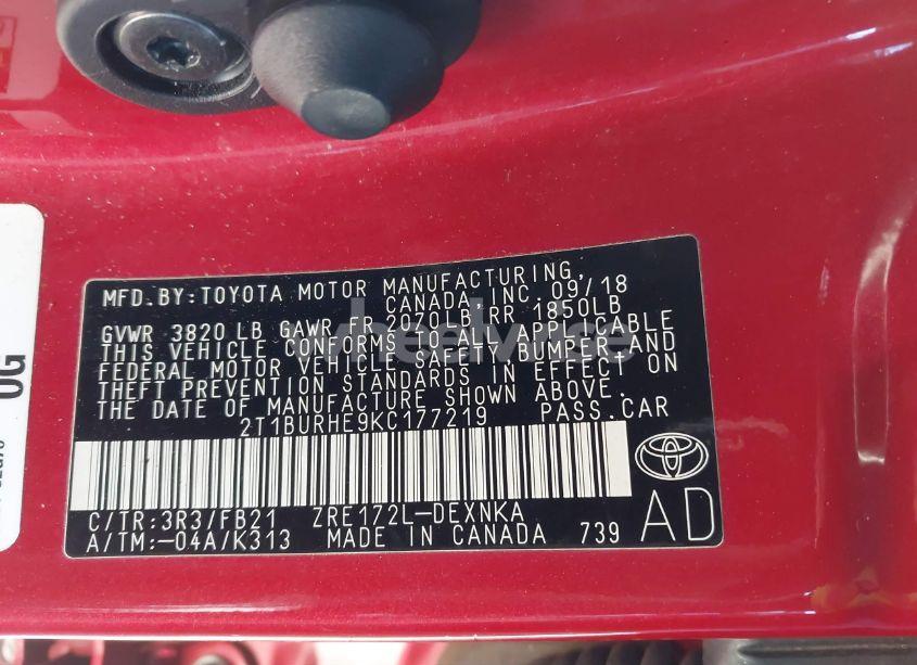 Photo 9 of 2019 Toyota Corolla LE (VIN 2T1BURHE9KC177219)