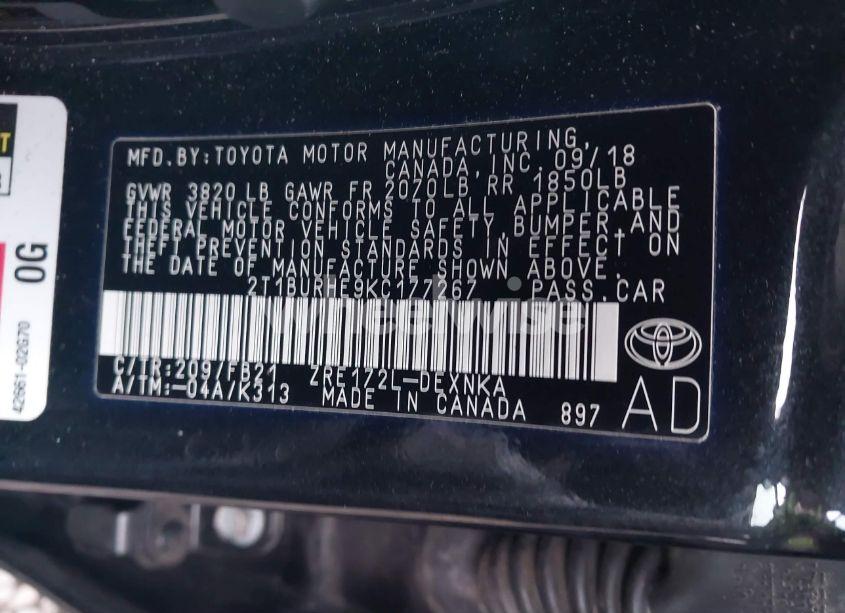 Photo 9 of 2019 Toyota Corolla LE (VIN 2T1BURHE9KC177267)