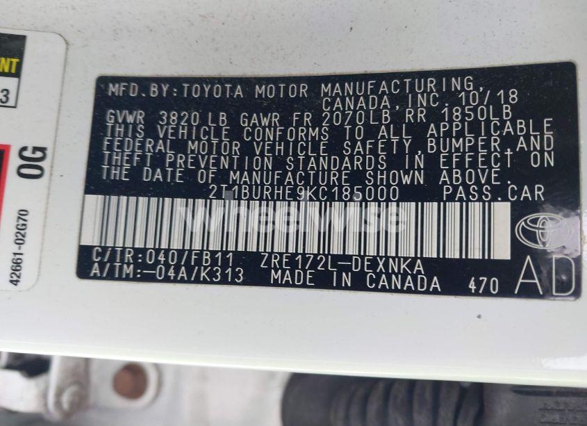 Photo 9 of 2019 Toyota Corolla LE (VIN 2T1BURHE9KC185000)