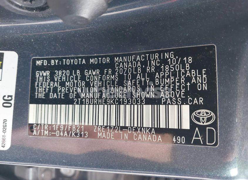 Photo 9 of 2019 Toyota Corolla LE (VIN 2T1BURHE9KC193033)