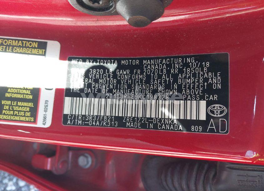 Photo 9 of 2019 Toyota Corolla LE (VIN 2T1BURHE9KC198328)