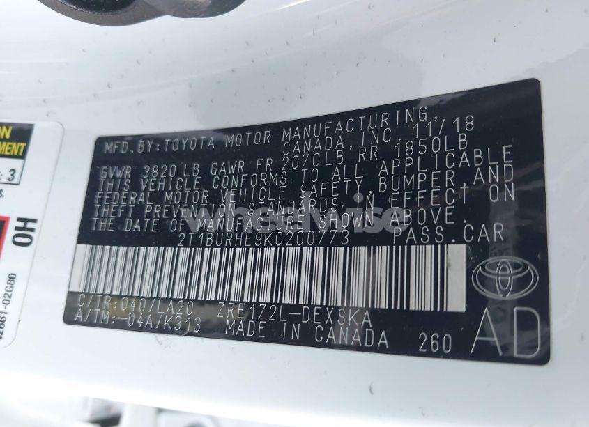 Photo 9 of 2019 Toyota Corolla (VIN 2T1BURHE9KC200773)