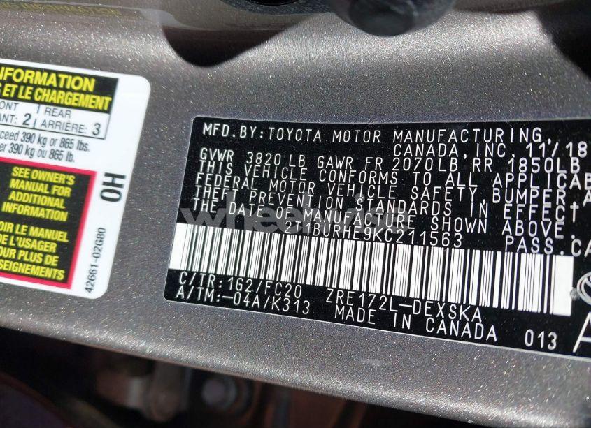 Photo 9 of 2019 Toyota Corolla SE (VIN 2T1BURHE9KC211563)