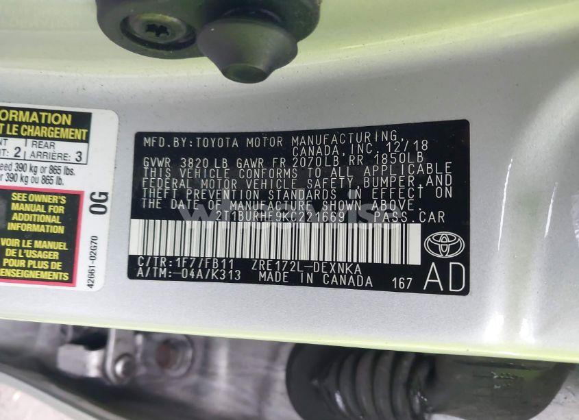 Photo 9 of 2019 Toyota Corolla LE (VIN 2T1BURHE9KC221669)