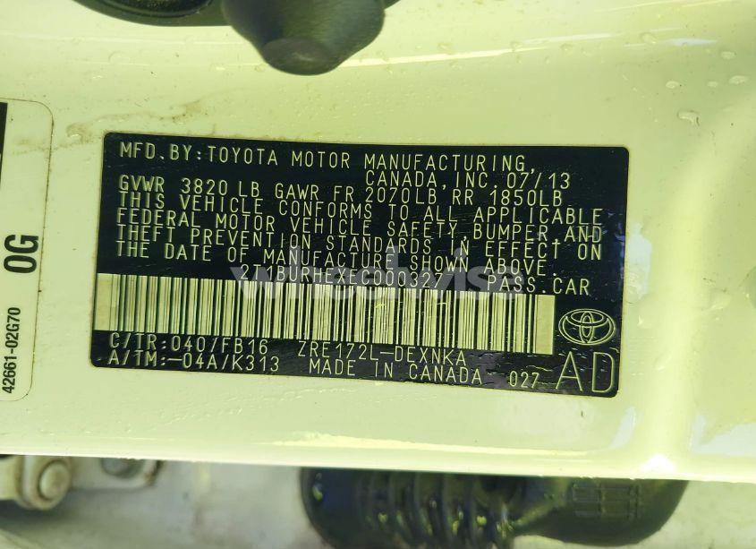 Photo 9 of 2014 Toyota Corolla LE (VIN 2T1BURHEXEC000327)