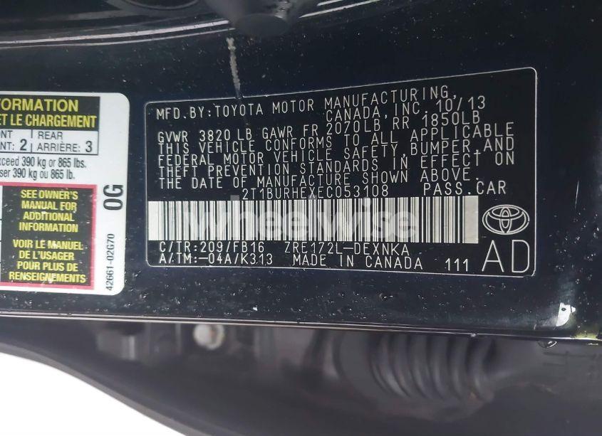 Photo 9 of 2014 Toyota Corolla LE (VIN 2T1BURHEXEC053108)