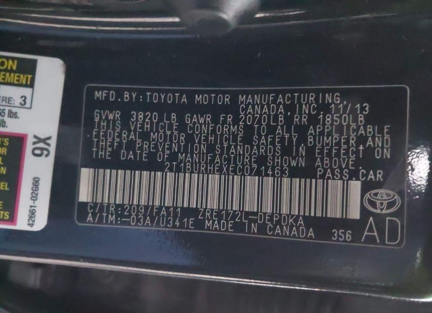 Photo 9 of 2014 Toyota Corolla L (VIN 2T1BURHEXEC071463)