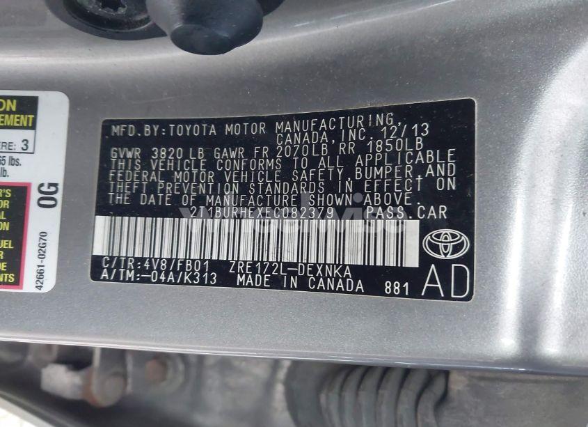 Photo 9 of 2014 Toyota Corolla LE (VIN 2T1BURHEXEC082379)