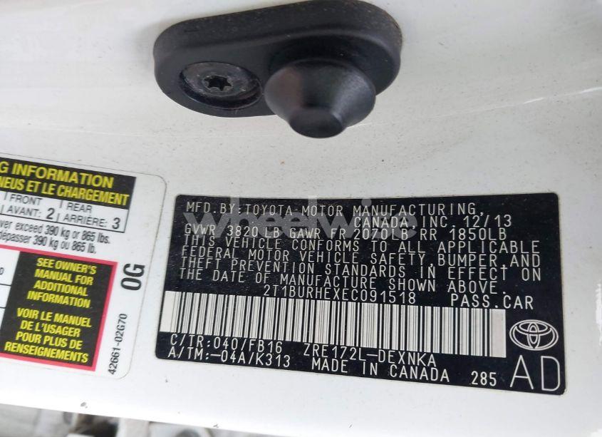 Photo 9 of 2014 Toyota Corolla LE (VIN 2T1BURHEXEC091518)