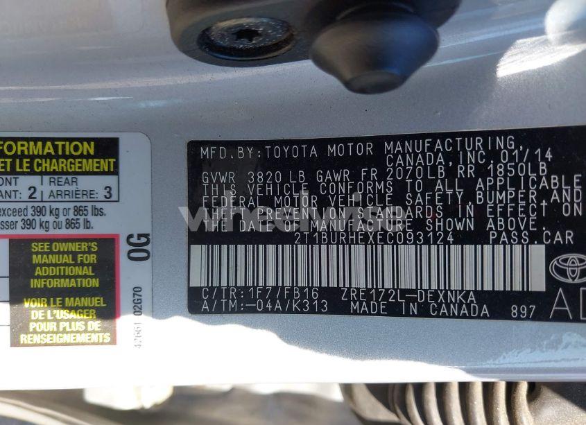 Photo 9 of 2014 Toyota Corolla LE (VIN 2T1BURHEXEC093124)