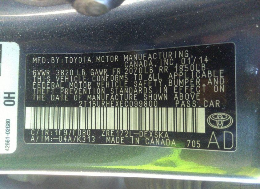 Photo 9 of 2014 Toyota Corolla S PLUS (VIN 2T1BURHEXEC099800)