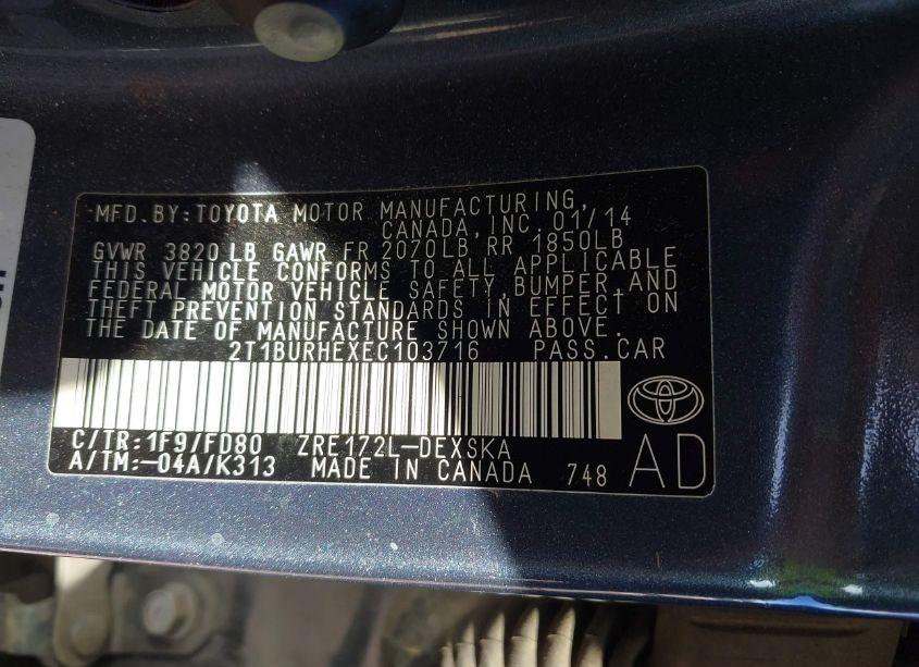 Photo 9 of 2014 Toyota Corolla S PLUS (VIN 2T1BURHEXEC103716)