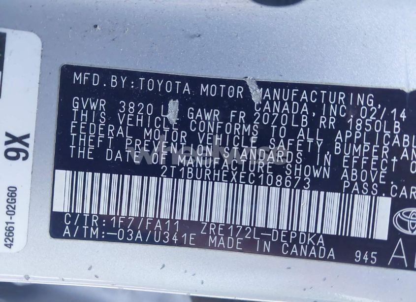 Photo 9 of 2014 Toyota Corolla L (VIN 2T1BURHEXEC108673)