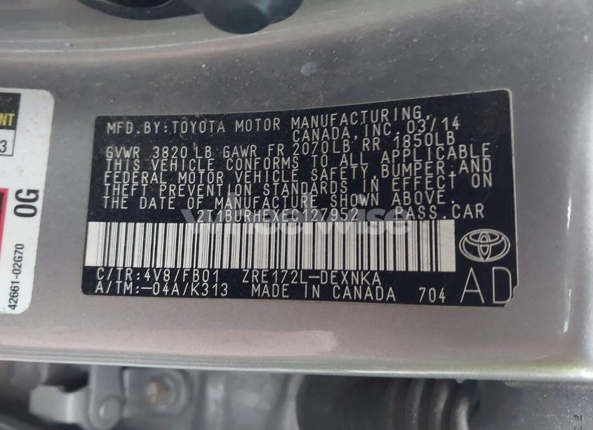 Photo 9 of 2014 Toyota Corolla LE (VIN 2T1BURHEXEC127952)