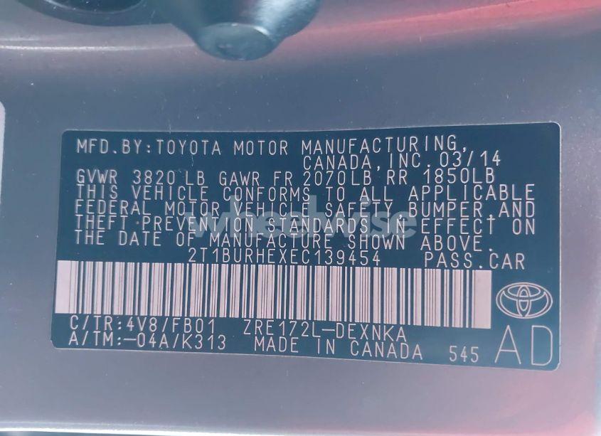 Photo 9 of 2014 Toyota Corolla LE (VIN 2T1BURHEXEC139454)