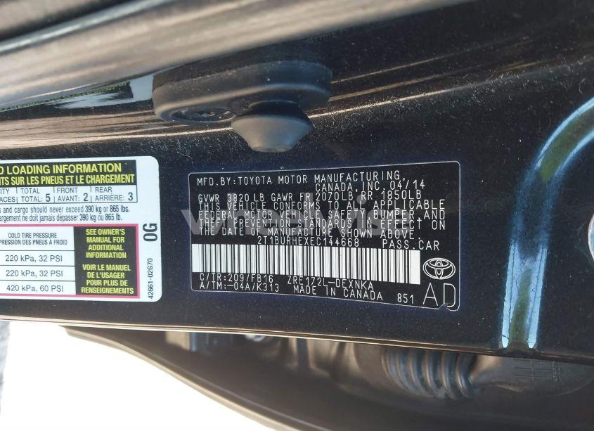 Photo 9 of 2014 Toyota Corolla LE (VIN 2T1BURHEXEC144668)