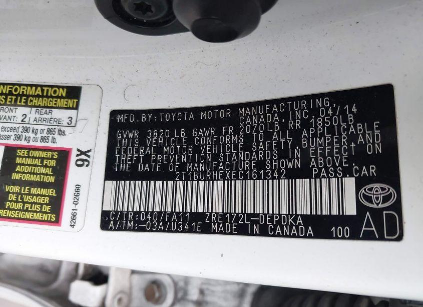 Photo 9 of 2014 Toyota Corolla L (VIN 2T1BURHEXEC161342)