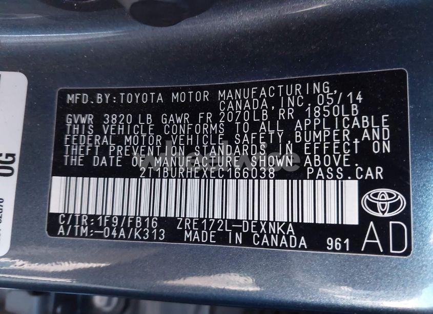 Photo 9 of 2014 Toyota Corolla LE (VIN 2T1BURHEXEC166038)