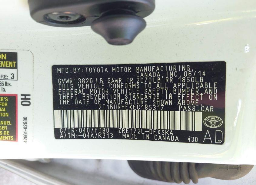 Photo 9 of 2014 Toyota Corolla S PLUS (VIN 2T1BURHEXEC185317)