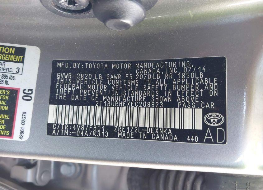 Photo 9 of 2014 Toyota Corolla LE (VIN 2T1BURHEXEC208823)