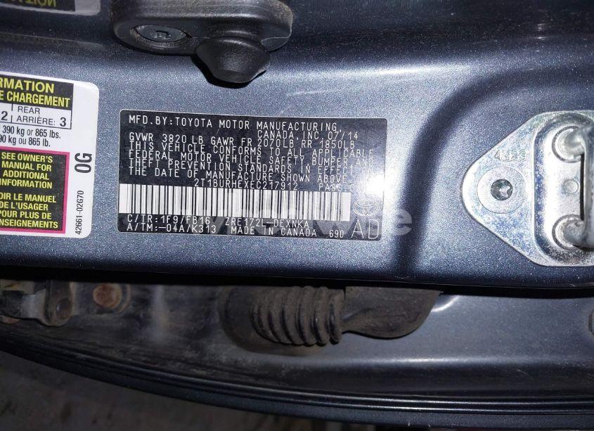 Photo 9 of 2014 Toyota Corolla LE (VIN 2T1BURHEXEC217912)