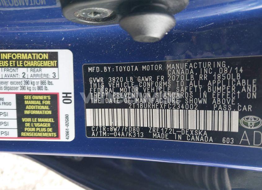 Photo 9 of 2015 Toyota Corolla S PLUS (VIN 2T1BURHEXFC234002)