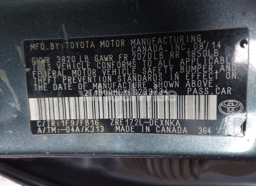 Photo 9 of 2015 Toyota Corolla LE (VIN 2T1BURHEXFC239734)