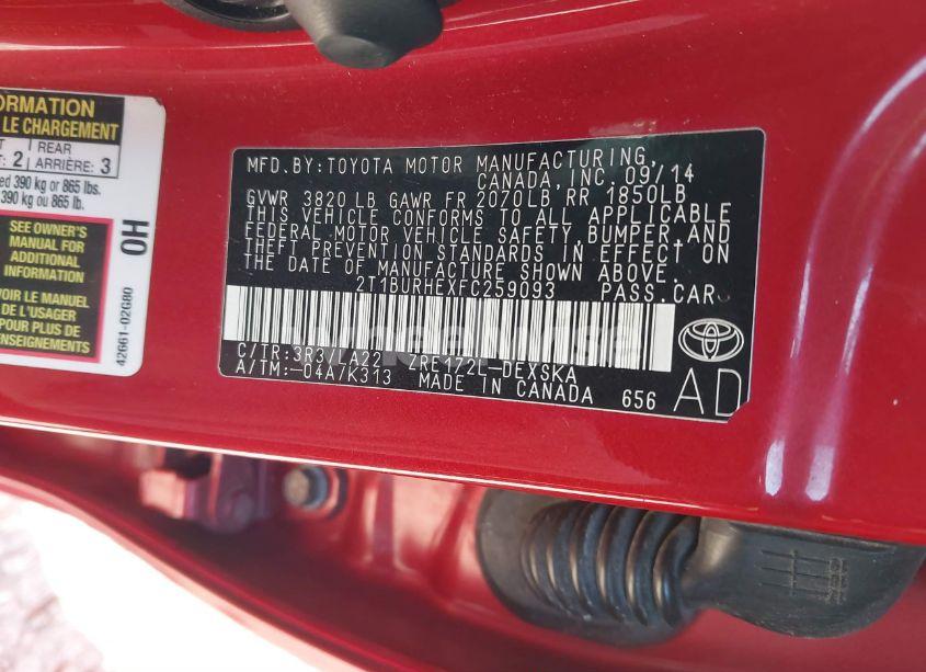 Photo 9 of 2015 Toyota Corolla (VIN 2T1BURHEXFC259093)