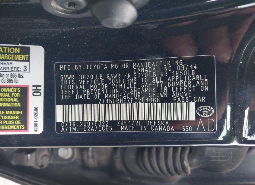 Photo 9 of 2015 Toyota Corolla S PLUS (VIN 2T1BURHEXFC261068)