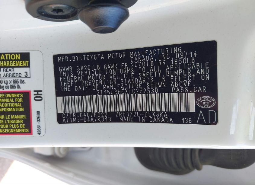 Photo 9 of 2015 Toyota Corolla S PLUS (VIN 2T1BURHEXFC262530)