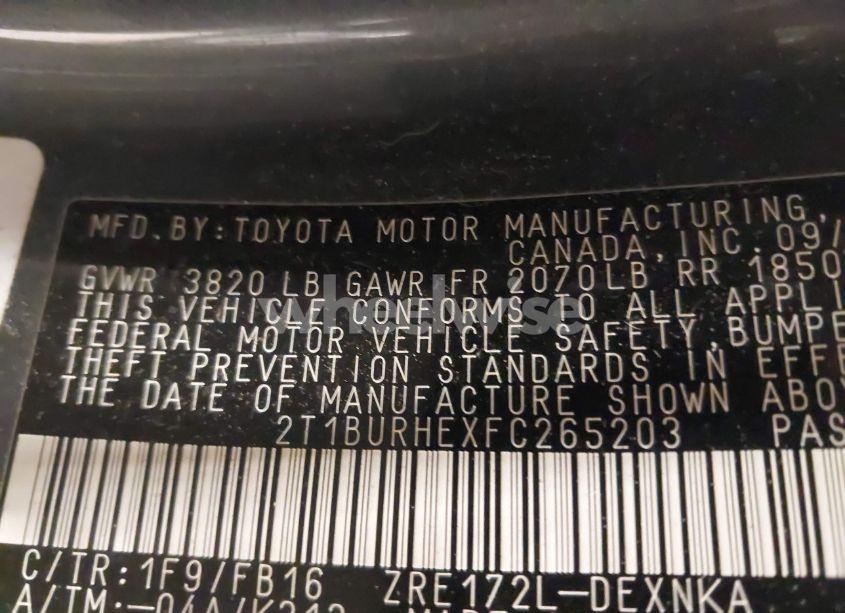 Photo 9 of 2015 Toyota Corolla LE PLUS (VIN 2T1BURHEXFC265203)