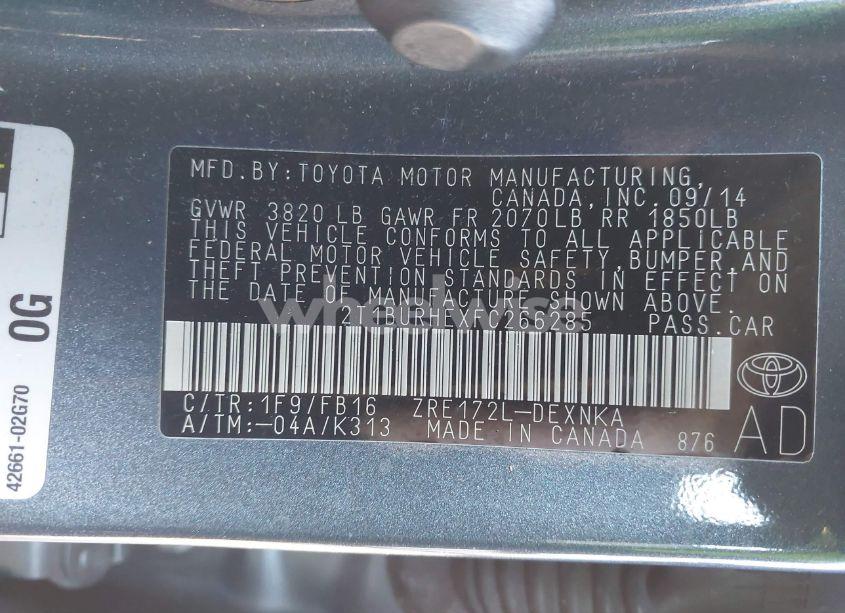 Photo 9 of 2015 Toyota Corolla LE PLUS (VIN 2T1BURHEXFC266285)