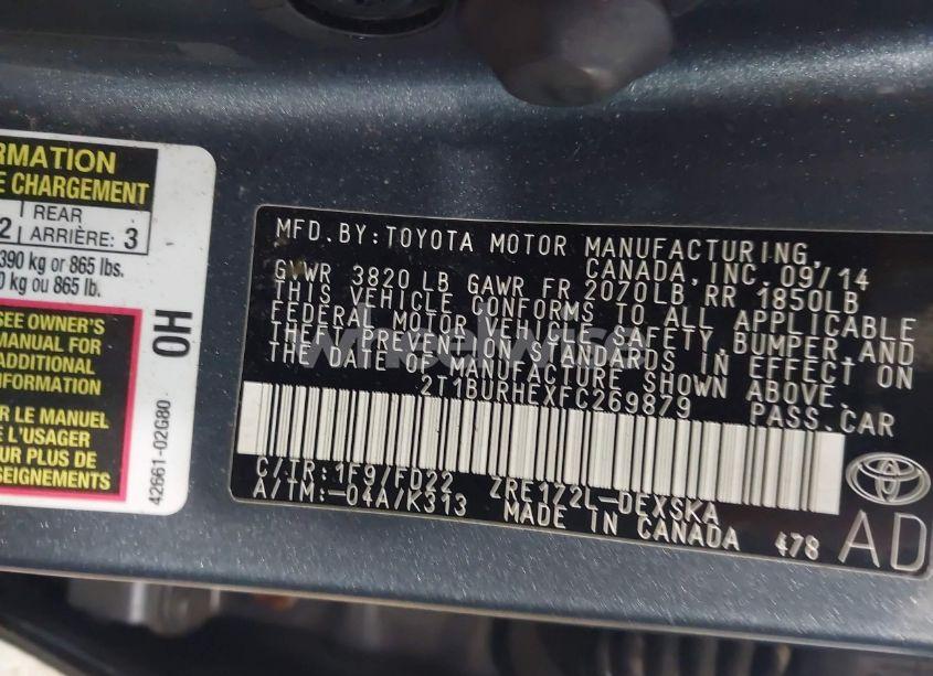 Photo 9 of 2015 Toyota Corolla S PLUS (VIN 2T1BURHEXFC269879)