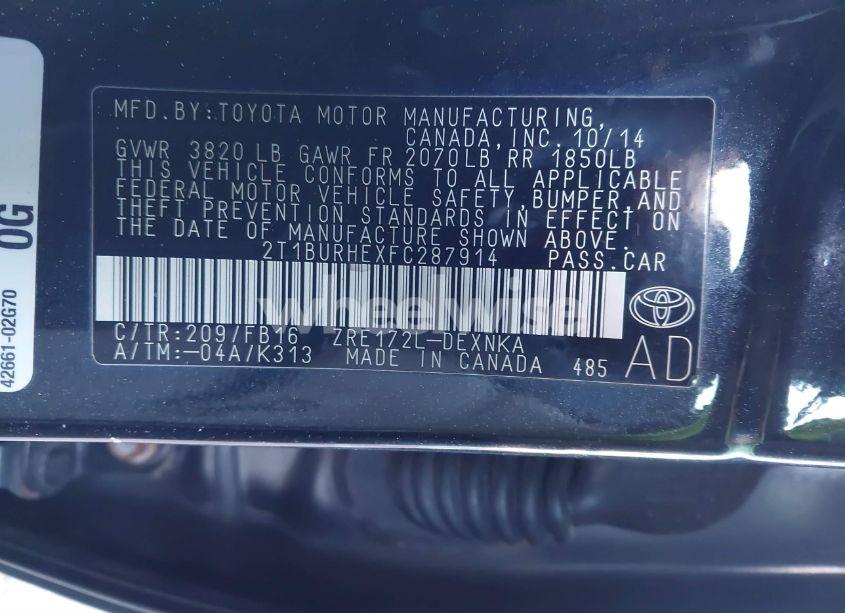 Photo 9 of 2015 Toyota Corolla LE (VIN 2T1BURHEXFC287914)