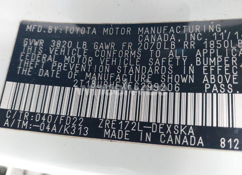 Photo 9 of 2015 Toyota Corolla S PLUS (VIN 2T1BURHEXFC299206)