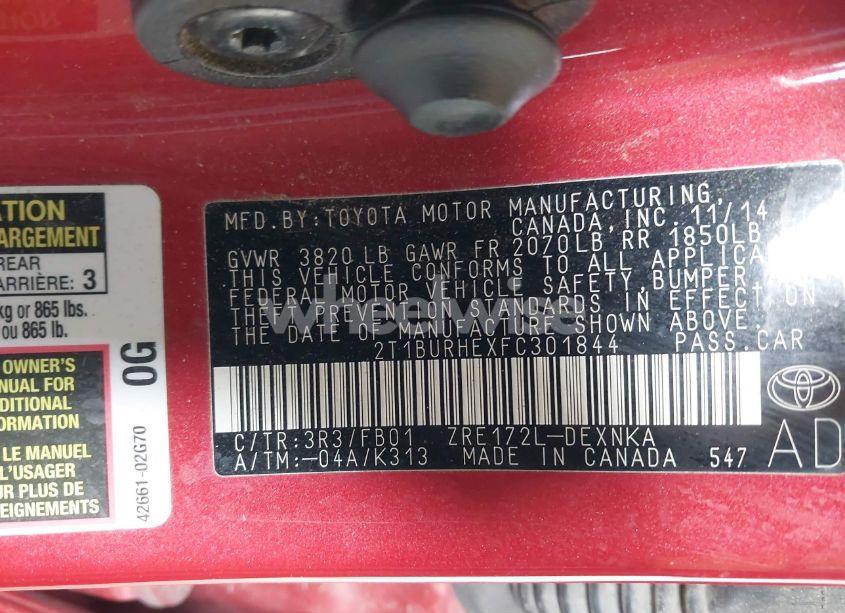 Photo 9 of 2015 Toyota Corolla LE PLUS (VIN 2T1BURHEXFC301844)