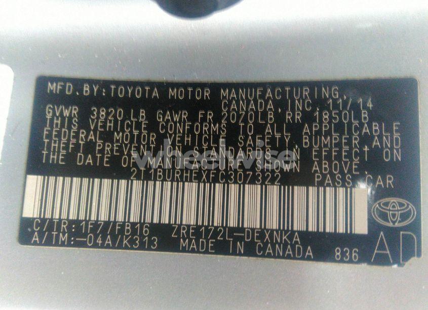 Photo 9 of 2015 Toyota Corolla LE PLUS (VIN 2T1BURHEXFC307322)