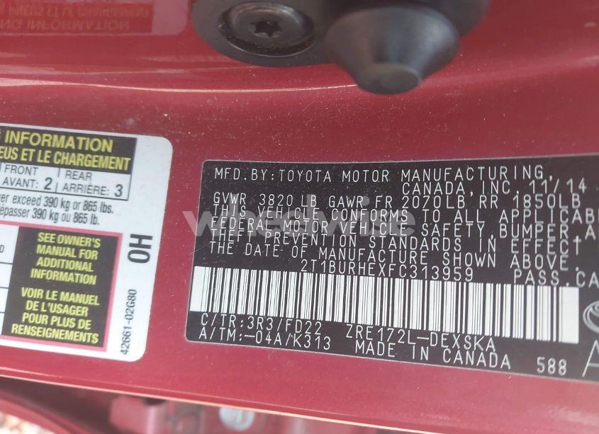 Photo 9 of 2015 Toyota Corolla S PLUS (VIN 2T1BURHEXFC313959)