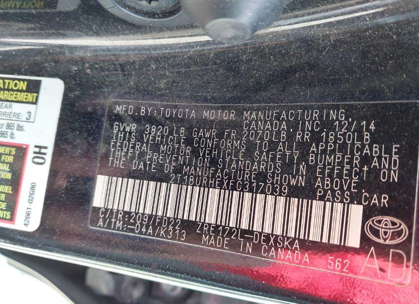 Photo 9 of 2015 Toyota Corolla S PLUS (VIN 2T1BURHEXFC317039)