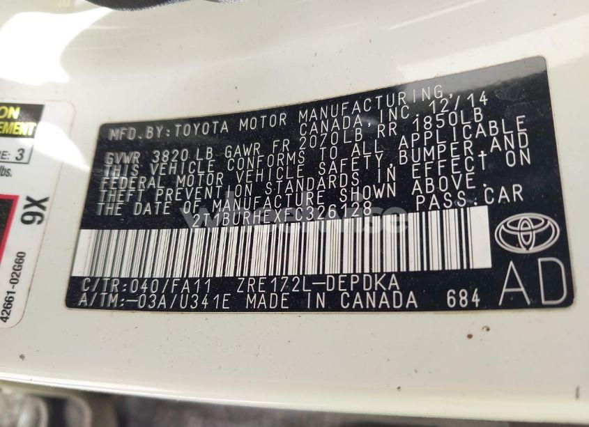 Photo 9 of 2015 Toyota Corolla L (VIN 2T1BURHEXFC326128)