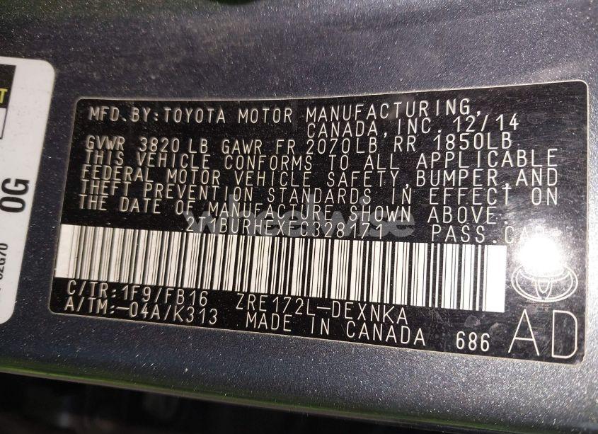 Photo 9 of 2015 Toyota Corolla LE (VIN 2T1BURHEXFC328171)