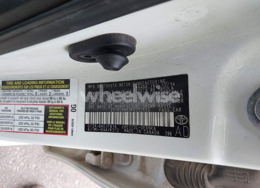 Photo 9 of 2015 Toyota Corolla LE (VIN 2T1BURHEXFC332690)