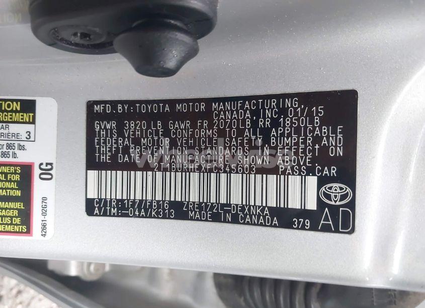 Photo 9 of 2015 Toyota Corolla LE (VIN 2T1BURHEXFC345603)