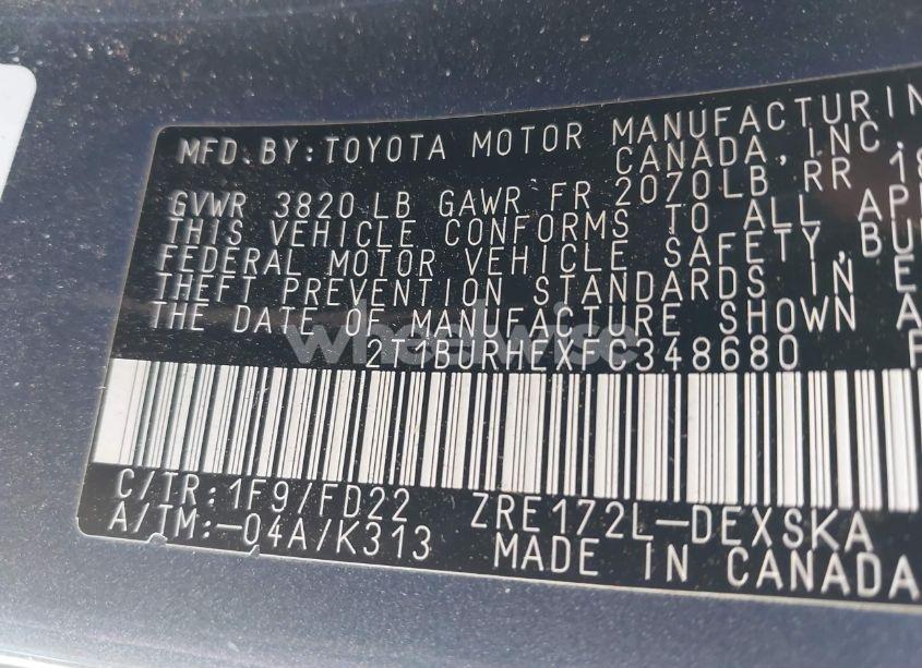 Photo 9 of 2015 Toyota Corolla S PLUS (VIN 2T1BURHEXFC348680)