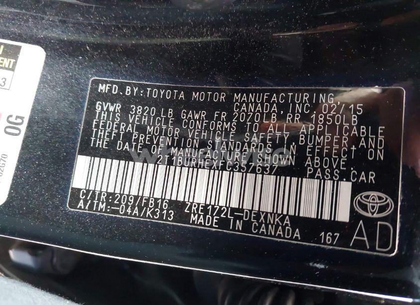 Photo 9 of 2015 Toyota Corolla LE (VIN 2T1BURHEXFC357637)