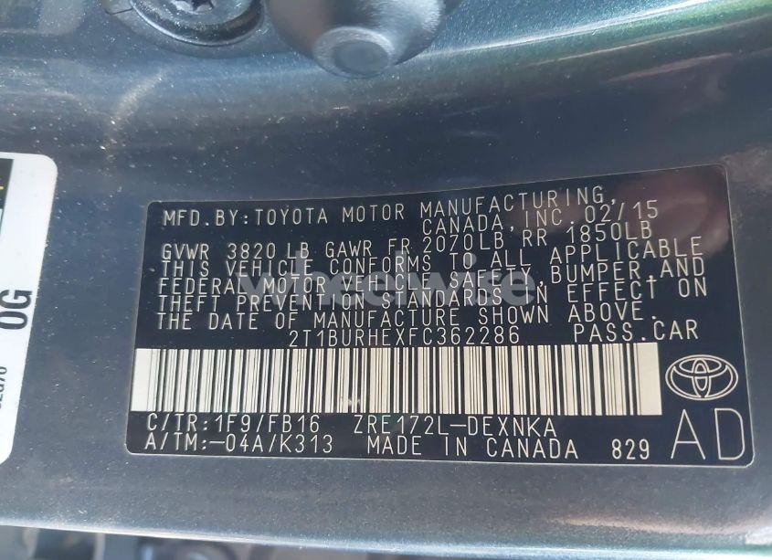 Photo 9 of 2015 Toyota Corolla LE (VIN 2T1BURHEXFC362286)