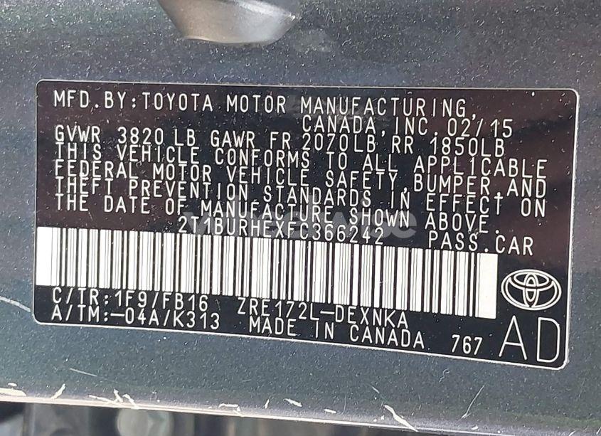 Photo 9 of 2015 Toyota Corolla LE (VIN 2T1BURHEXFC366242)