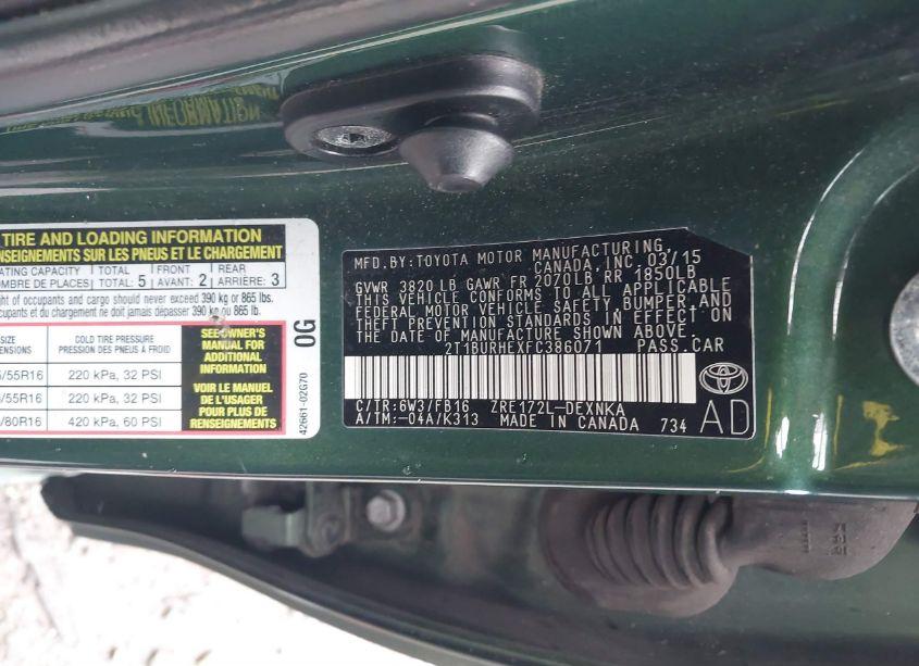 Photo 9 of 2015 Toyota Corolla LE (VIN 2T1BURHEXFC386071)