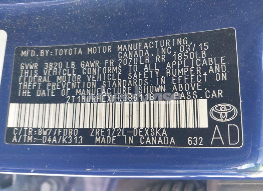 Photo 9 of 2015 Toyota Corolla S (VIN 2T1BURHEXFC386118)